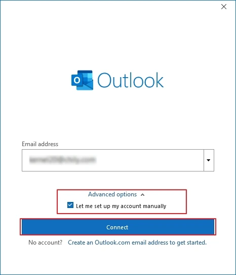 Click on theAdvanced options and set up my account manually
