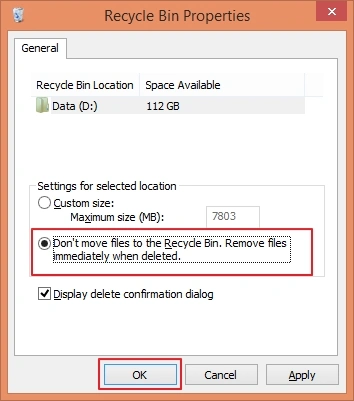 select to permanently delete files