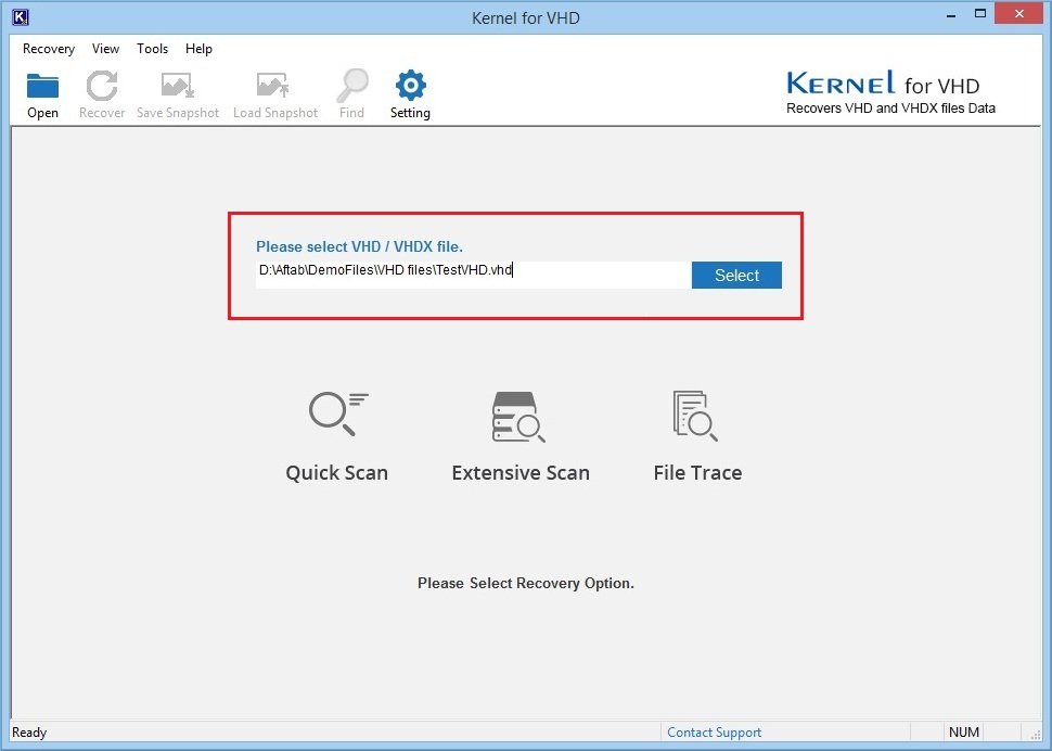 Launch Kernel for VHD Recovery tool