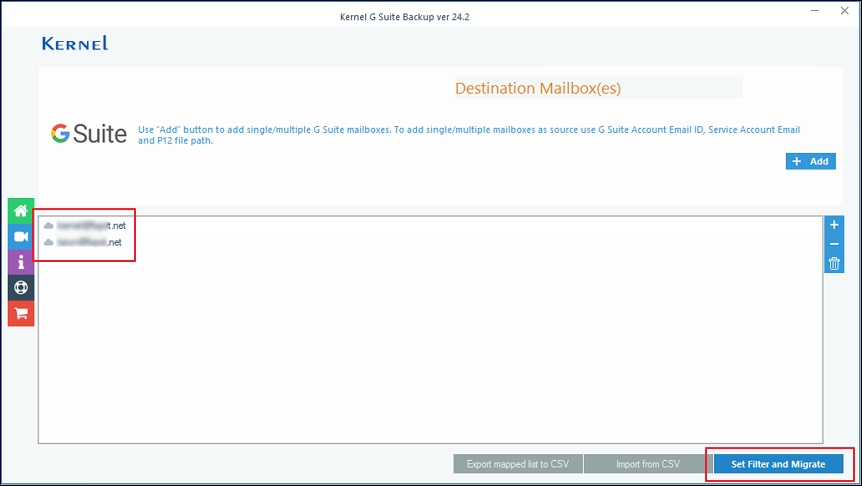After verfying mailboxes clicking on Set Filter and Migrate button