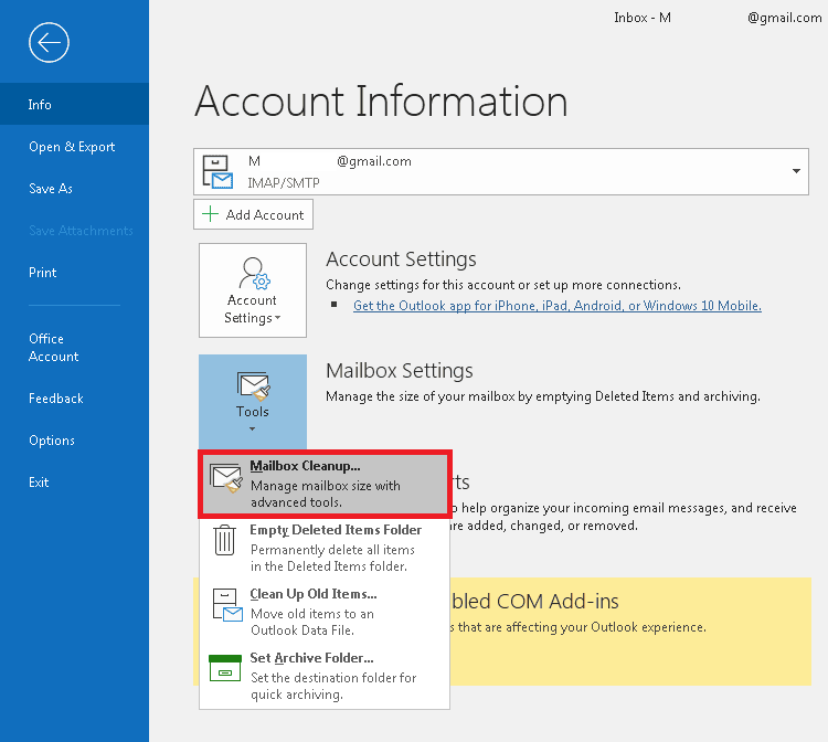 select Mailbox Cleanup
