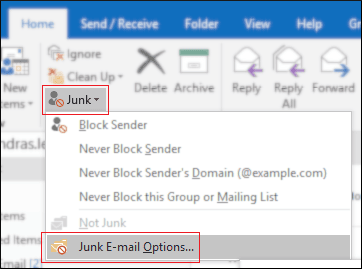 select Junk E-mail Options