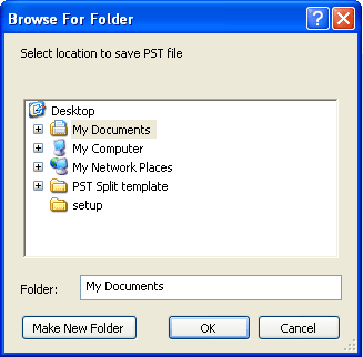 Select the destination to save the outlook PST files