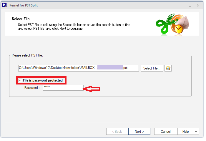Select the PST file you want to split