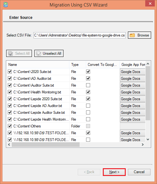 Click Browse and select the CSV file