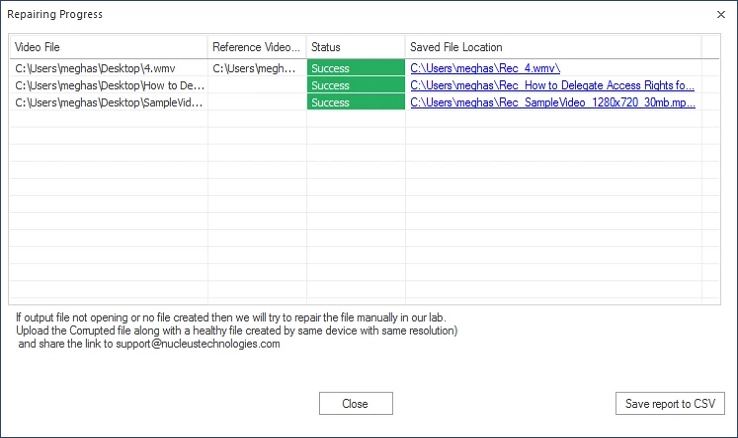 video recovered successfully