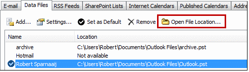 outlook pst file location
