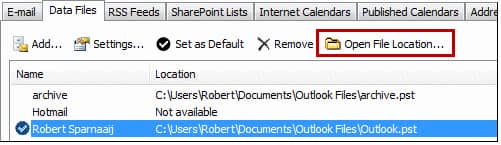 Mail applet in Control Panel