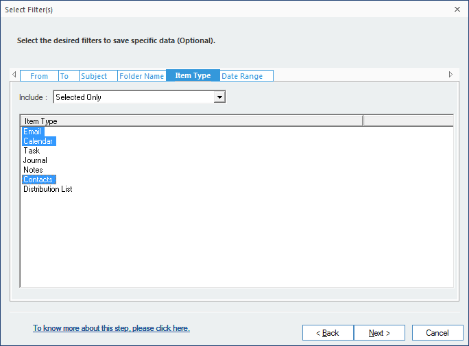 To do a selective migration, filter the MBOX data by different criteria.