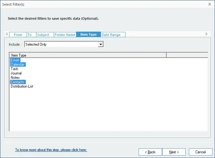 To do a selective migration, filter the MBOX data by different criteria.
