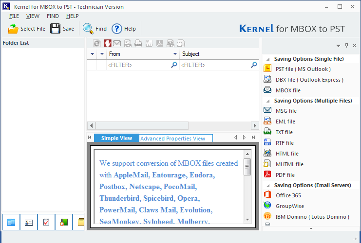 Converti le e-mail MBOX di 20 client di posta elettronica in Outlook.