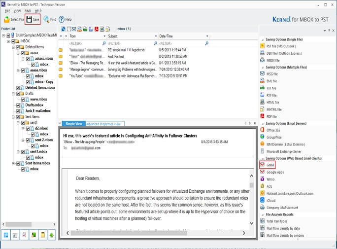 Save MBOX data to Gmail