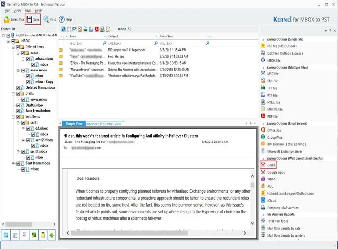 Save MBOX data to Gmail