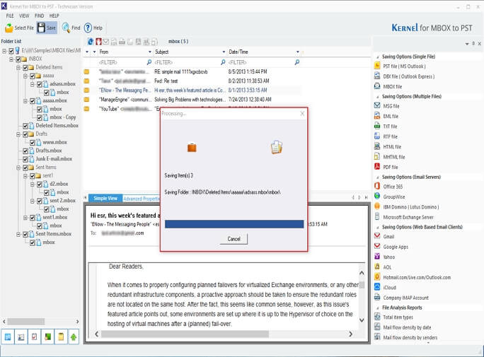 MBOX file to gmail conversion started