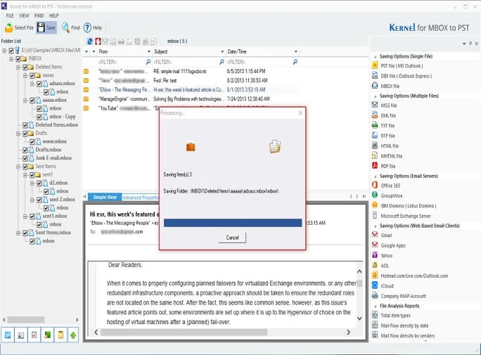 MBOX file to gmail conversion started