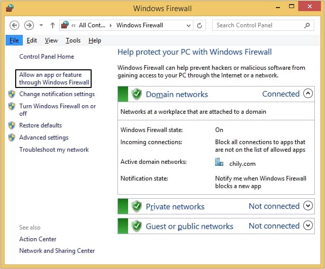 Allow an app or feature through Windows Firewall