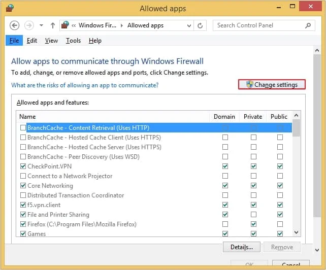 Click on the Change Settings