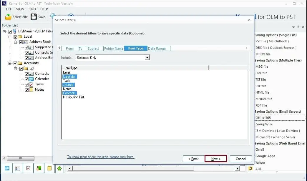 Applying filters to the files