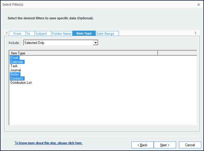 Filtration of data items as per diverse item types