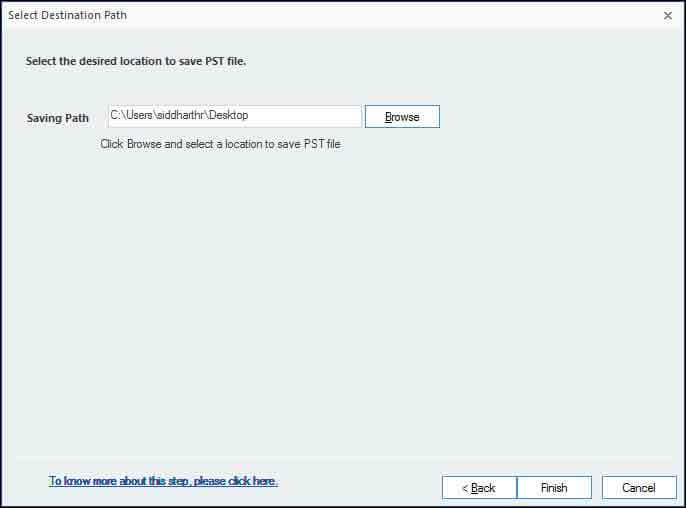 Define location to migrate data into PST File