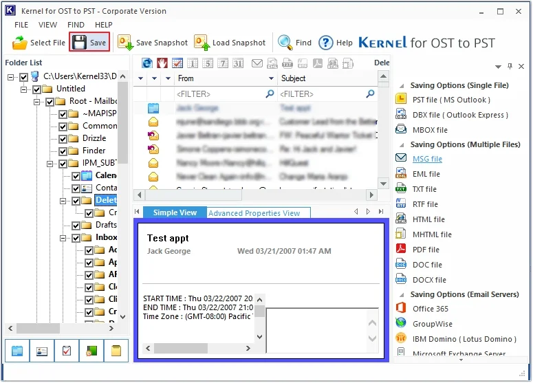 Date wise filtering of mailbox data