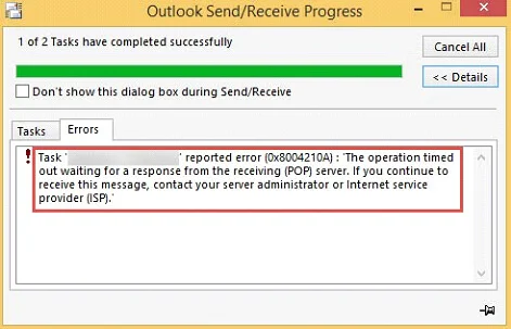 Outlook error 0x8004210a