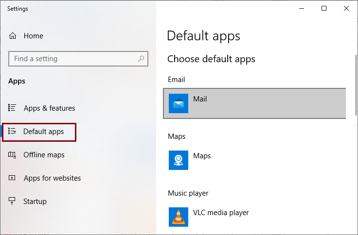 Select the Default apps tab and under Email option