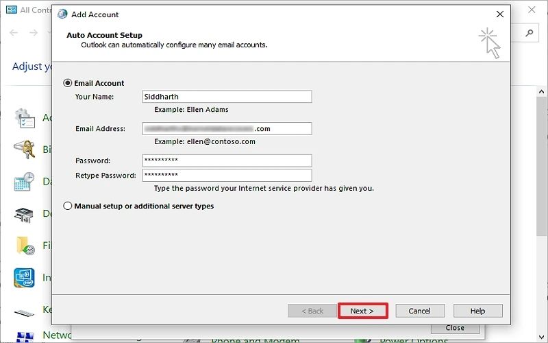 add account deatils