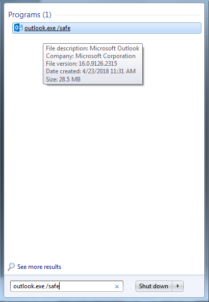 Start Outlook in Safe Mode
