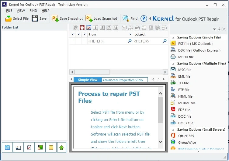Kernel for Outlook PSR Repair interface