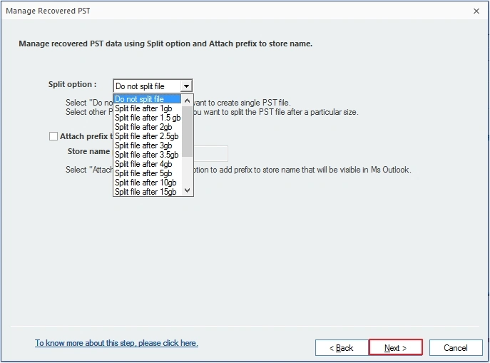 utilize split pst option