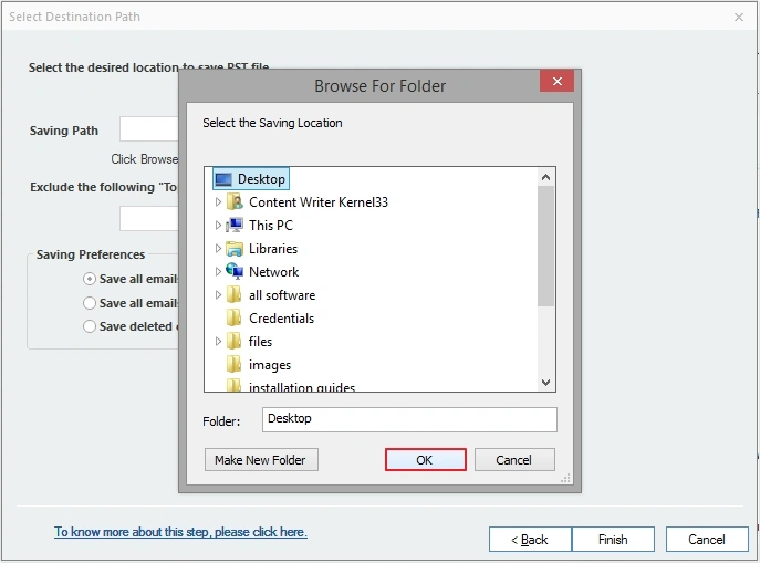 provide destination then click ok