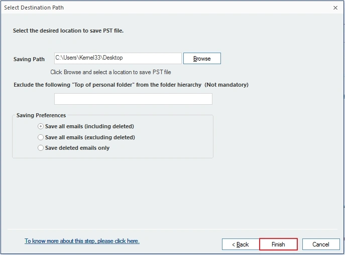 click finish to began process
