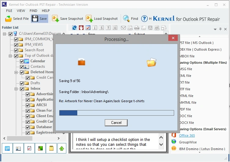 Outlook PST repair process