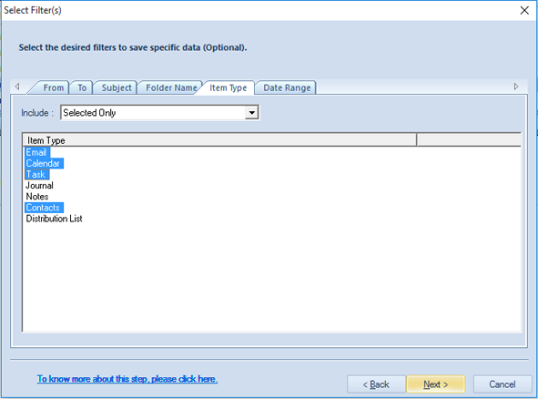 Selection of Item Type to filter particular data
