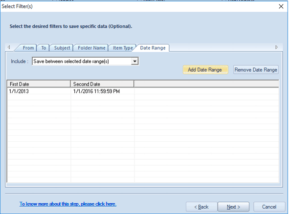 Filtration of data based upon date range.