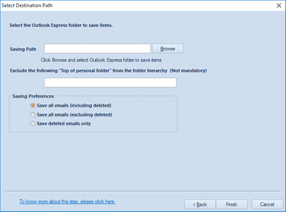 Provide the location to save the recovered data into DBX File.