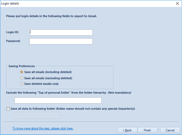 Provide the required login credentials to save data to Gmail.