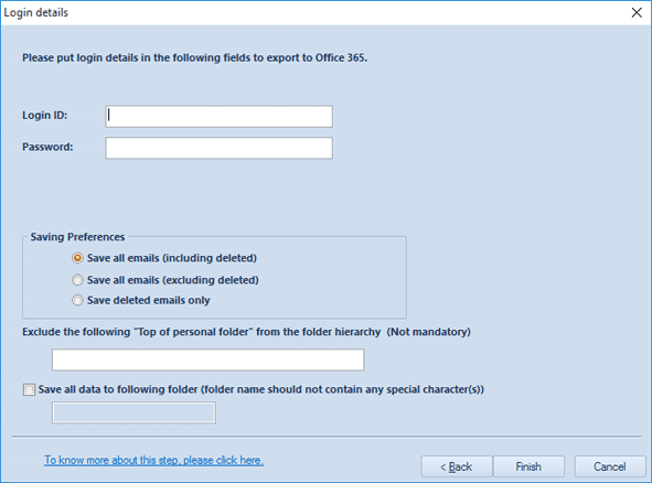 Fornire le credenziali di accesso per salvare i dati in Office 365