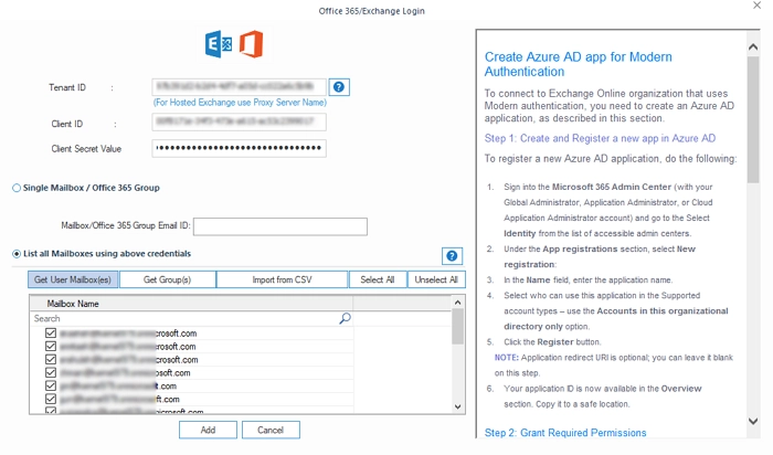Login to Exchange account by inputting server name, email address, and password.
