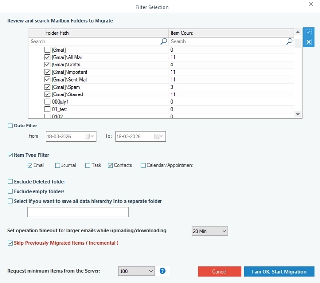 Setting the filters to Exchange mailbox for specific data backup