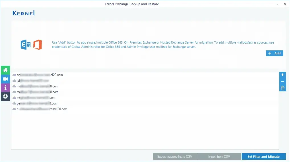 Selecting the type of data for multiple Exchange mailboxes backup
