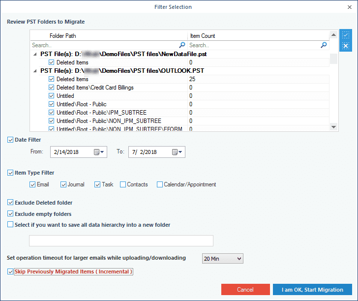 Applying specific filters to the PST files before restoration