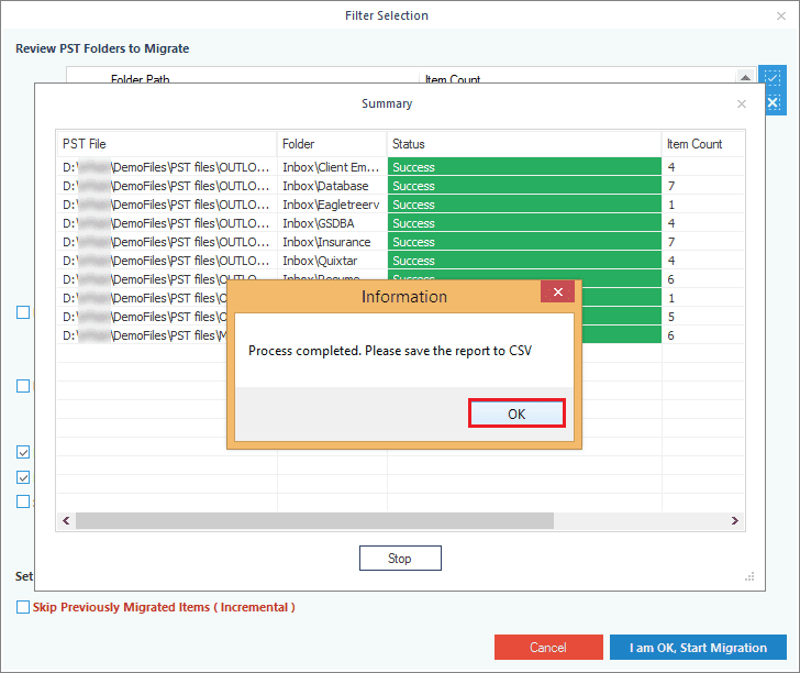 Successful migration of PST to Exchange mailbox