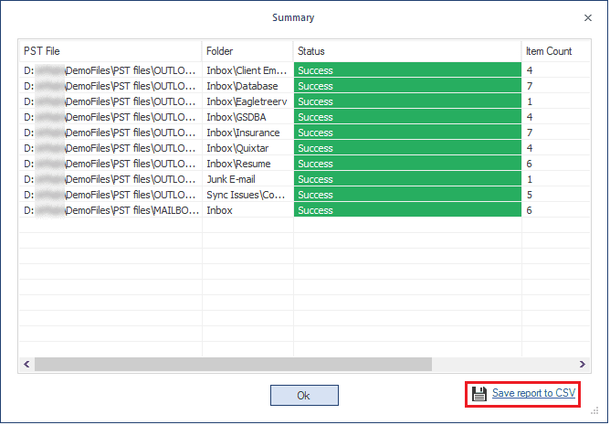 Save PST import to Exchange report to CSV file