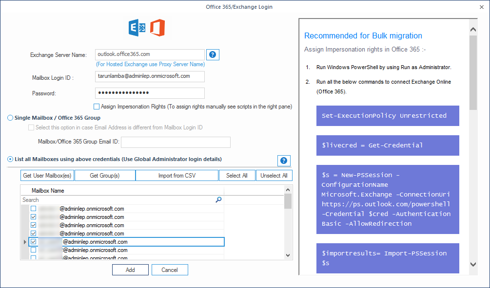 List All Mailboxes using above credentials