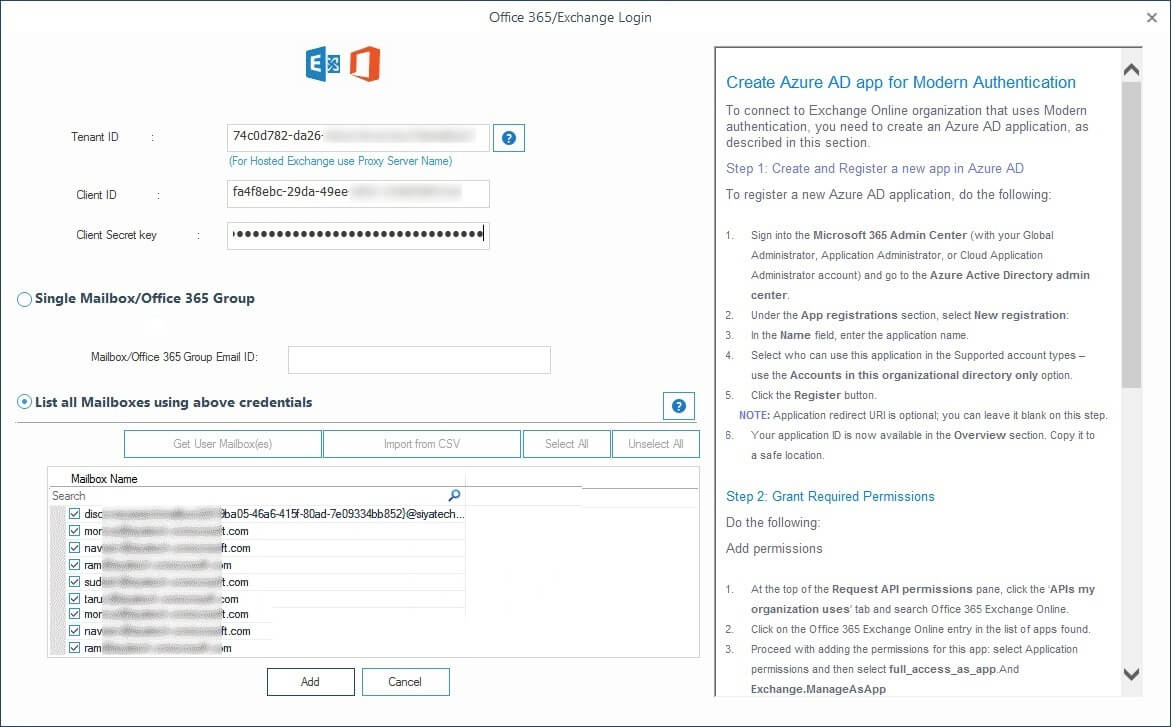 List All Mailboxes using above credentials