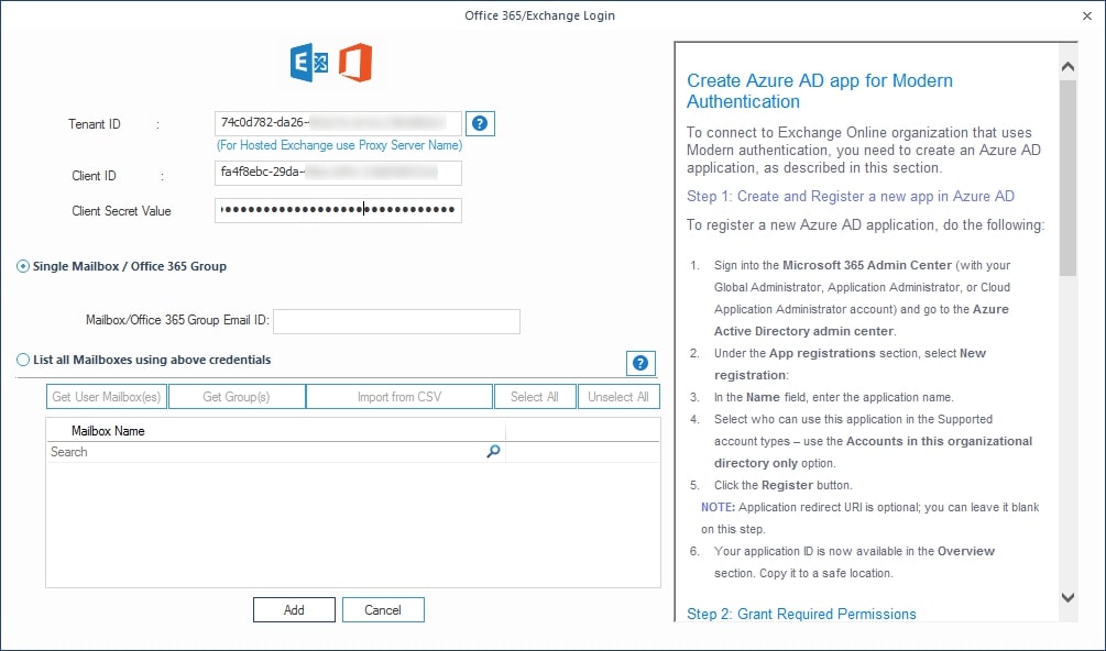 Enter required details from Azure Portal