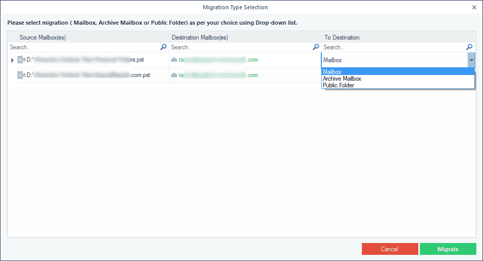 Select the data for backup