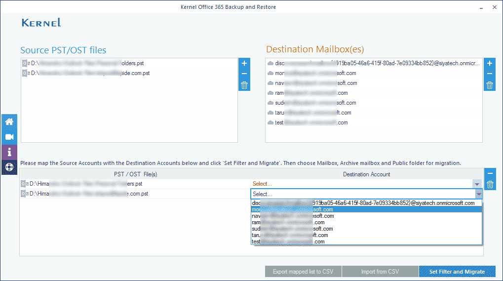 Map PST file with multiple mailboxes